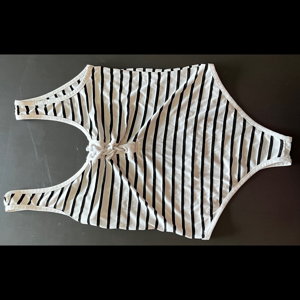 Whit and Black Striped Bodysuit